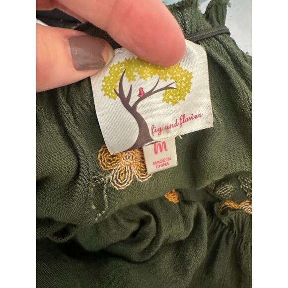 Anthropologie Fig and Flower Embroidered Smocked Tiered Ruffle Maxi Dress Medium - Picture 8 of 11